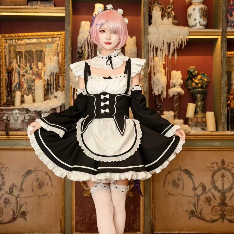 أزياء أنيمي رام ريم التأثيرية إعادة صفر بدء الحياة في عالم آخر زي خادمة لوليتا فستان حفلة لعب الأدوار ملابس كرنفال