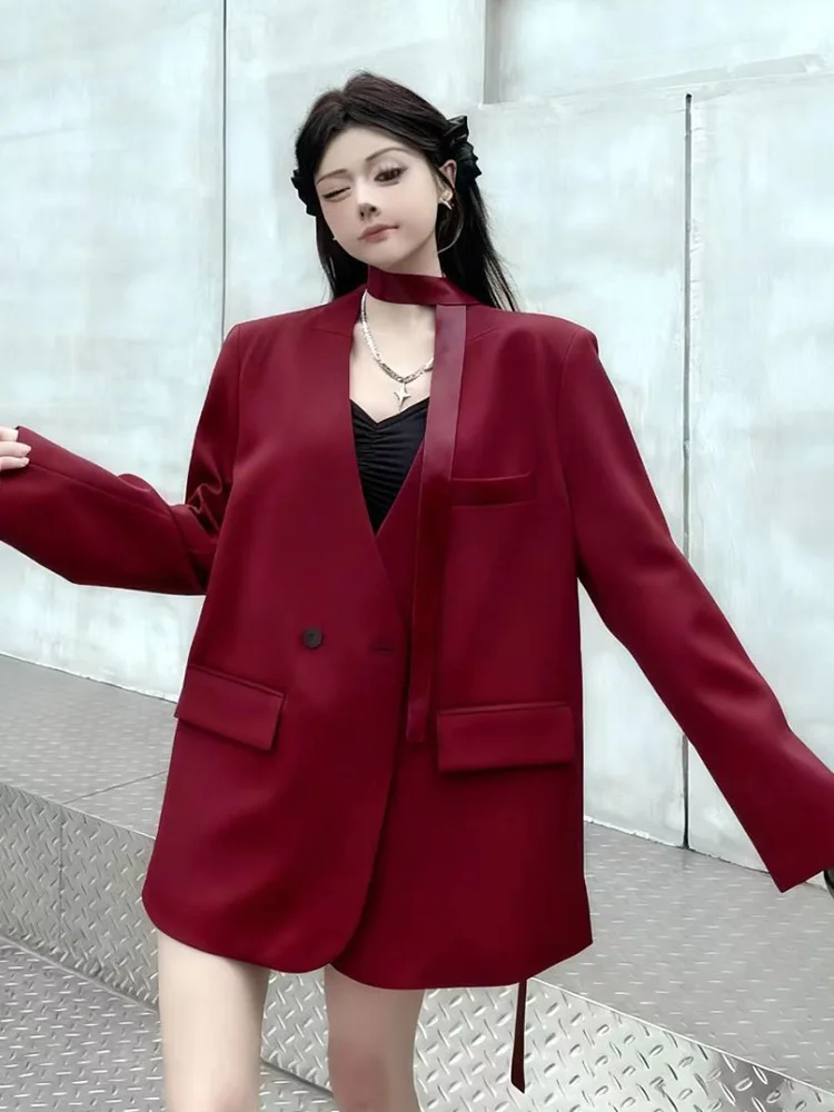 Elegant Lace Up Blazer Women Fashion Long Sleeve Casual Suit Coat Korean Chic Female Fall Winter All Match Solid Design Tops New