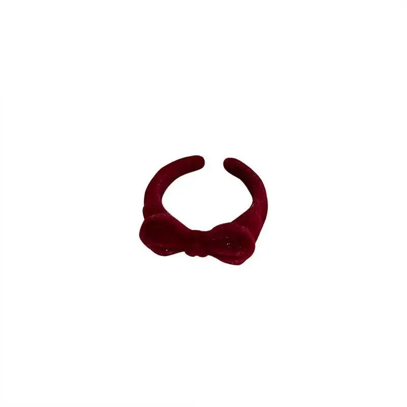 Fashion Cute Bow Flocked Open Adjustable Ring For Women Girls Engagement Party Travel Chic Matching Romantic Jewelry Accessories