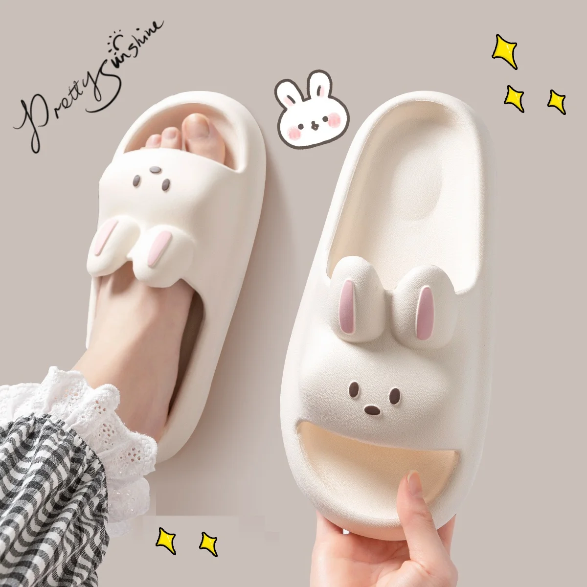 New cartoon bunny slippers summer slides women men indoor EVA flip flops cloud slipper bathroom woman home rabbit slides shoes