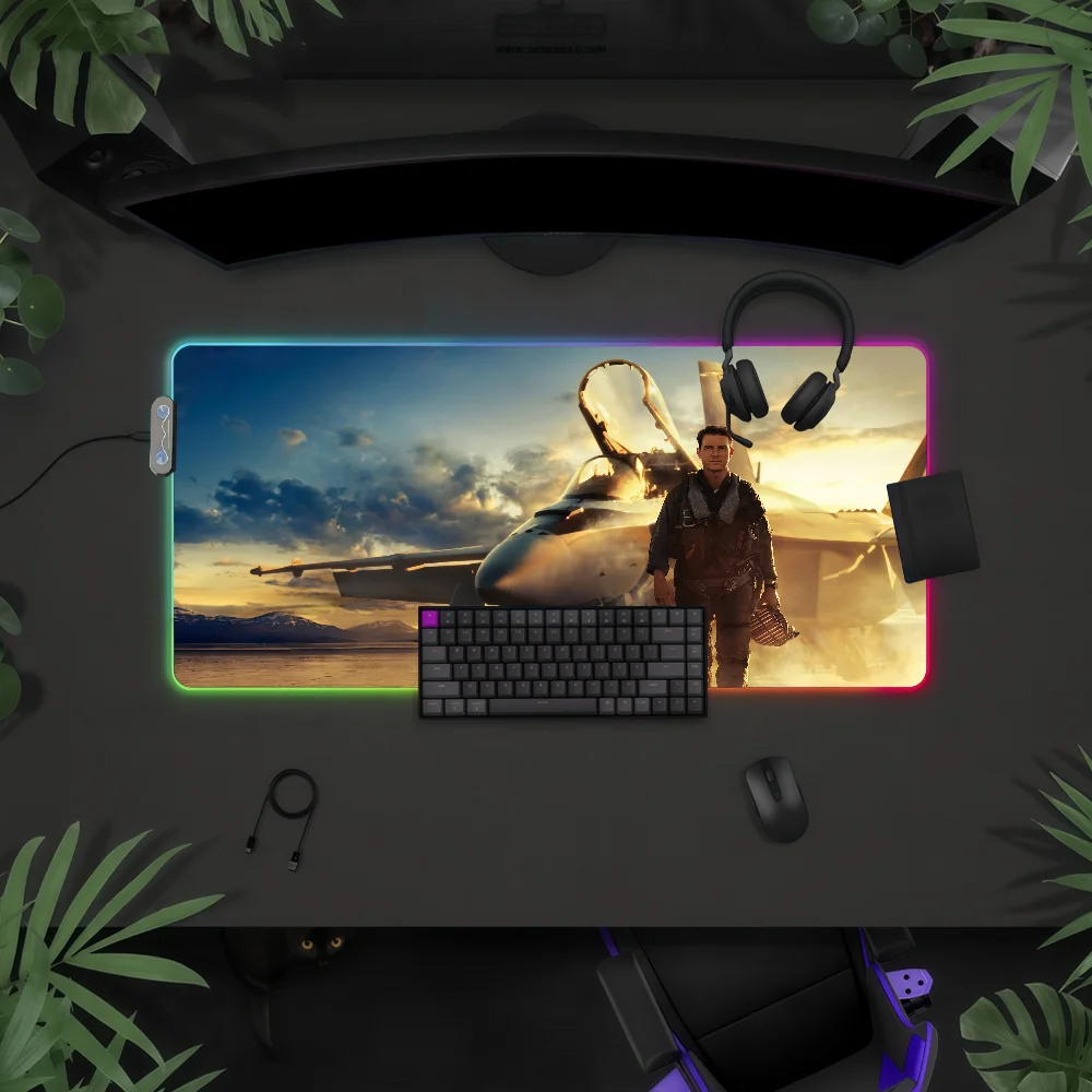 Film T-Top Gun M-Maverick Mouse Pad RGB LED Light Colorful Game Keyboard Non-slip Cover Desk-mat Surface Waterproof