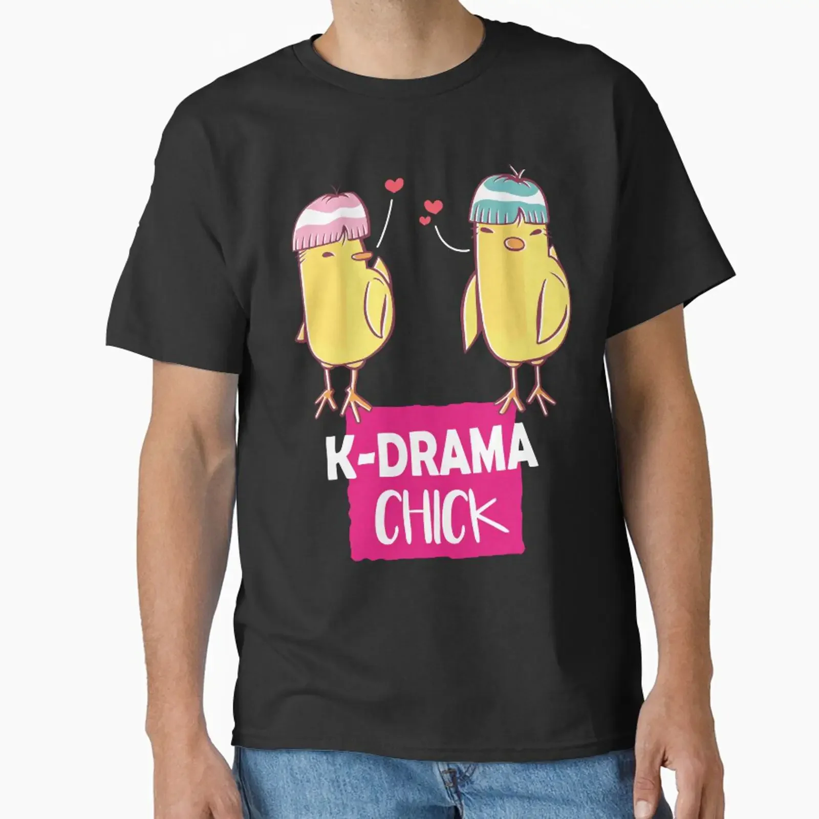 Korean K drama Fan Chick Cartoon Classic T Shirt vintage Washed homme Breathable graphic Stretched Unisex Slightly Stylish