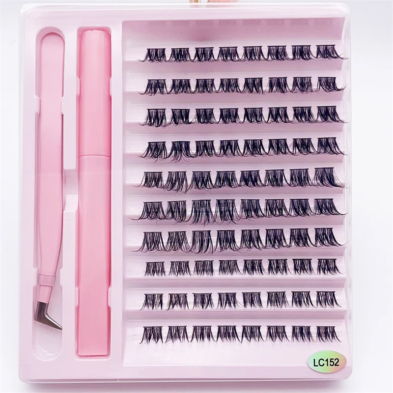 10 rows/Trays DIY cluster multi-layer invisible and reusable eyelash glue tweezers combo pack With Personalized