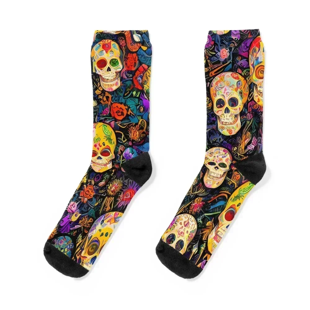

Dia de los Muertos Sugar Skull Pattern calavera day of the dead Socks Sports Heating sock Toe sports Men's Socks Luxury Women's