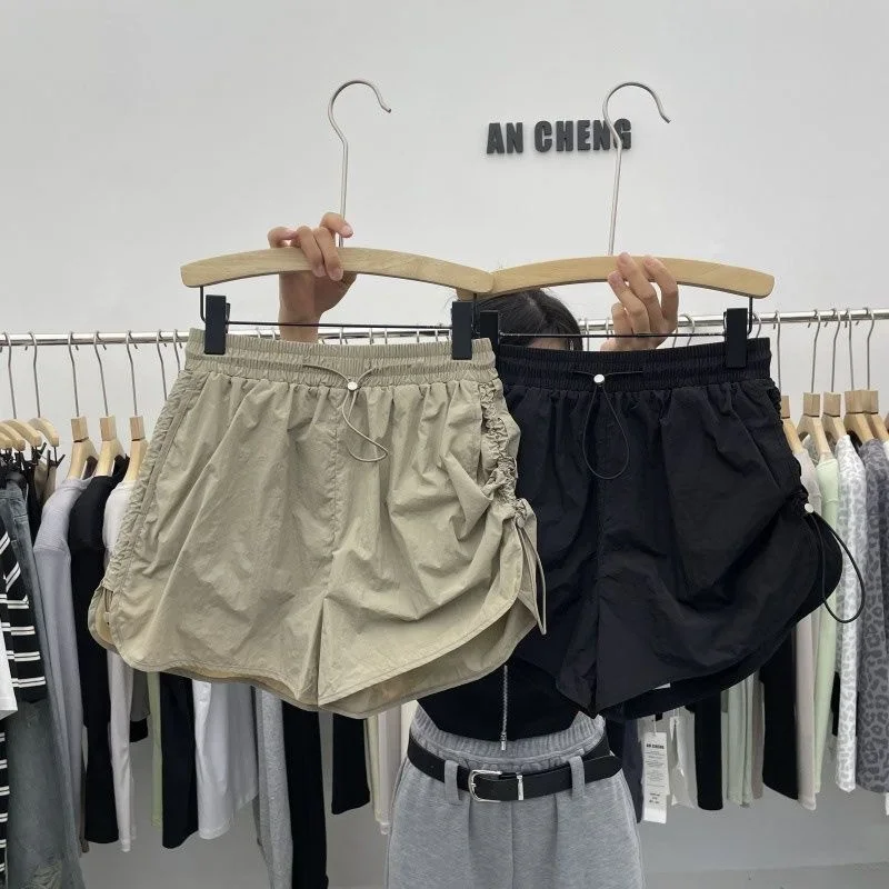 

Japanese Sle Workwear ort Pants Women's Thin Qui Dry Wide Leg Pants Design Sense Dstring Pleated Loose Match All Hot...