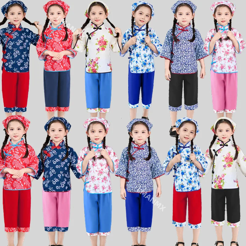 子供のお茶摘み衣装、田舎衣装、女子中華民国楊歌踊り、農民の公演衣装
