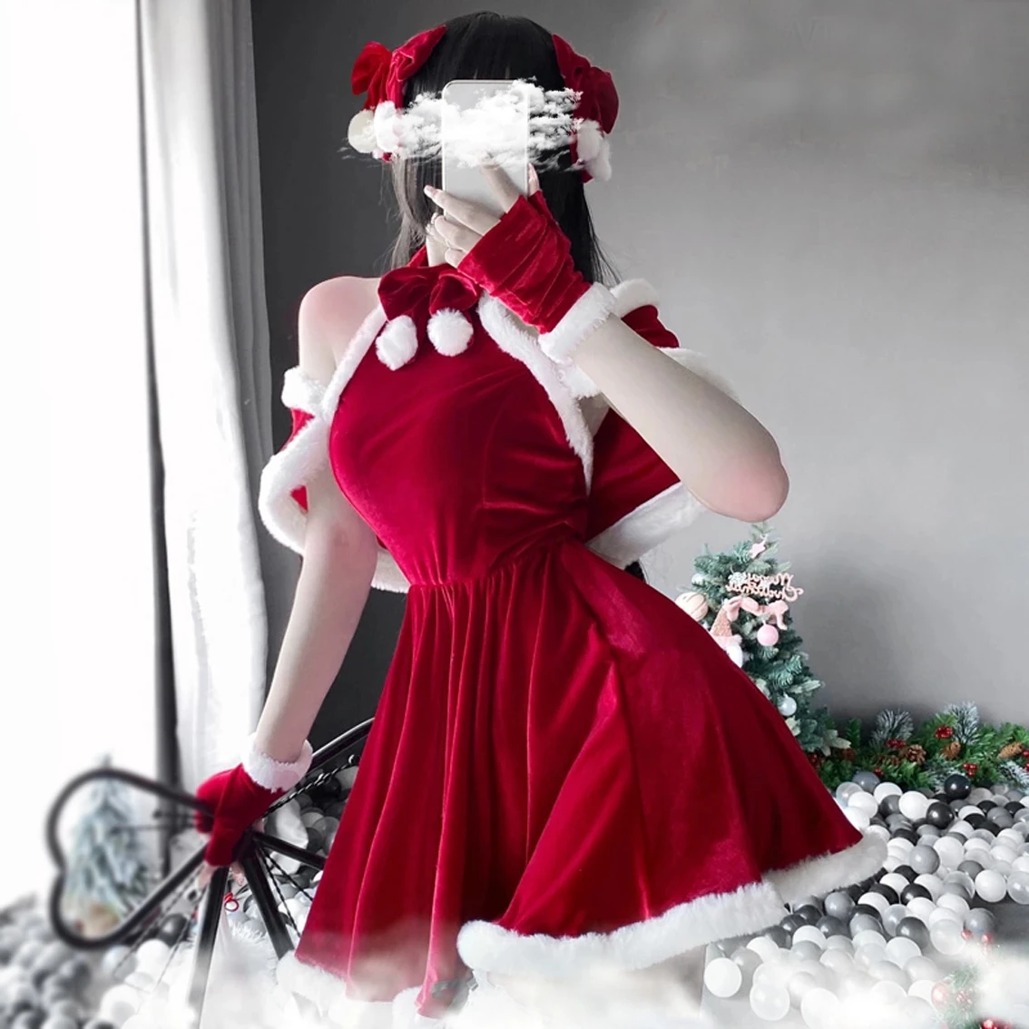 2025 Sexy Christmas Costume Women Dress Xmas Lady Santa Claus Cosplay Lingerie Winter Red Dress Bunny Cosplay Girls Uniform view 5