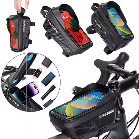 Bicycle Bag Touch Screen 4.7-6.8 inch Phone Case Waterproof Bicycle Front Frame Bag Bicycle Front Cell Phone Holder Bag Access