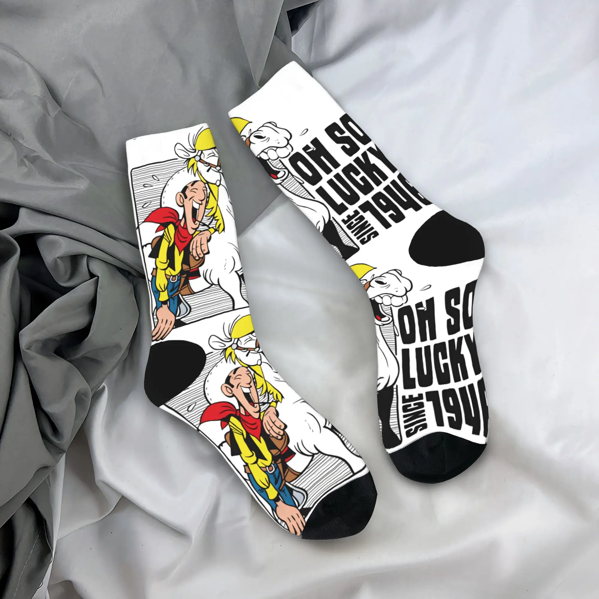 Lucky is Luke Stockings Men  Socks Medium Soft Kawaii Socks Spring Outdoor Non Slip Printed Socks Gift
