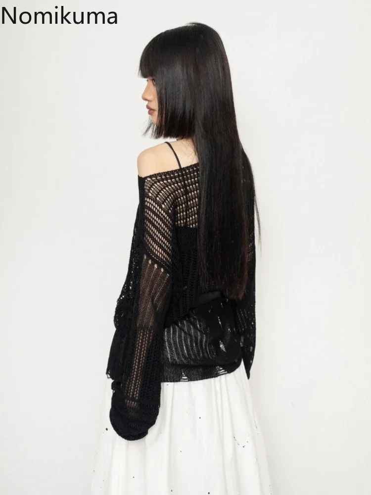 Suéter de gran tamaño para Mujer, jersey de manga larga Harajuku, suéteres de punto ahuecados, Tops Y2k, moda para Mujer