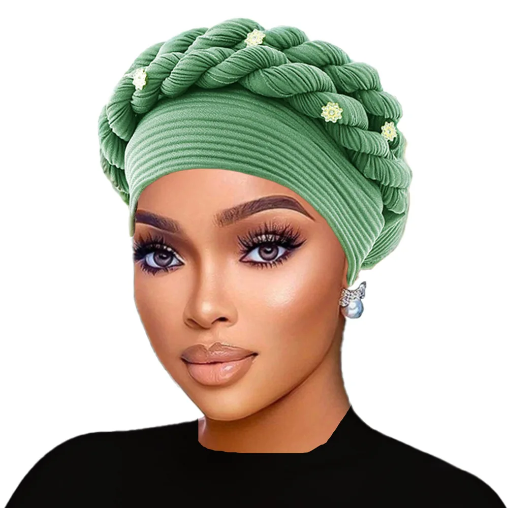 

Тюрбан с двойной косой, женская шапка-тюрбан с бриллиантами, мусульманский платок, капот, химиотерапевтические шапки, женская шапочка от выпадения волос, хиджаб, шляпа в африканском стиле Auto Geles