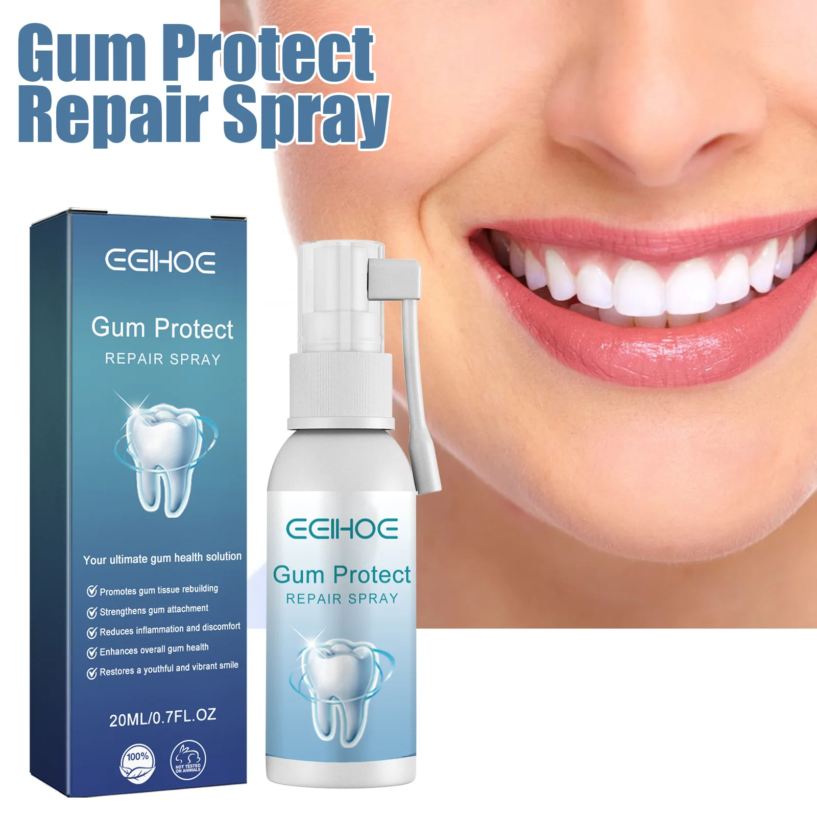 Suero de reparación de encías, tratamiento de enfermedades, Spray Oral, gotas de crecimiento de encías de aliento fresco, productos para el cuidado bucal, regeneración Gingival, 20ml