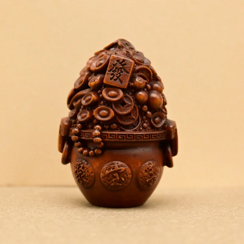 

Antique boxwood carving treasure pot handle piece home attracting wealth and blessings decoration handicrafts