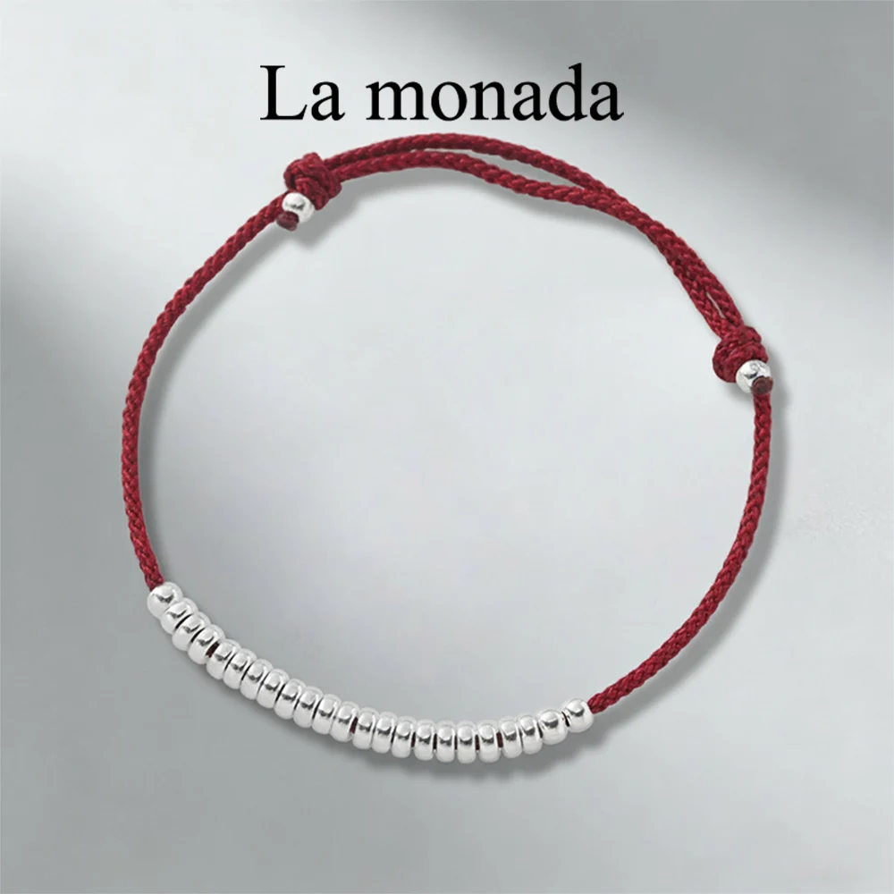 

925 Sterling Silver Tiny Beads Red String Bracelet Adjustable Handmade Woven Lucky Cord Bracelet for Women Men Minimalist