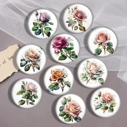 Watercolor roses mix 12mm/18mm/20mm/25mm Round photo glass cabochon demo flat back Making findings