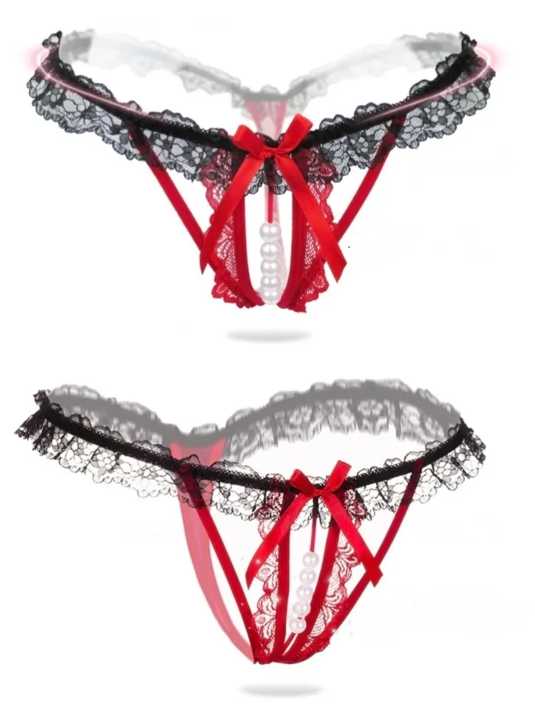 1PC Sexy Crotch Less Underwear Women's Large Hollow Lace Panties Female Contrast Color Thongs Crotch Low Waist G-string Briefs