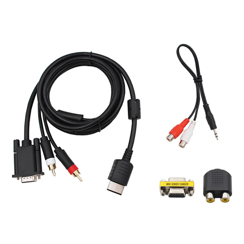 N91R VGA Cable for Dreamcast High Definition + 3.5mm to 2-Male RCA Adapter