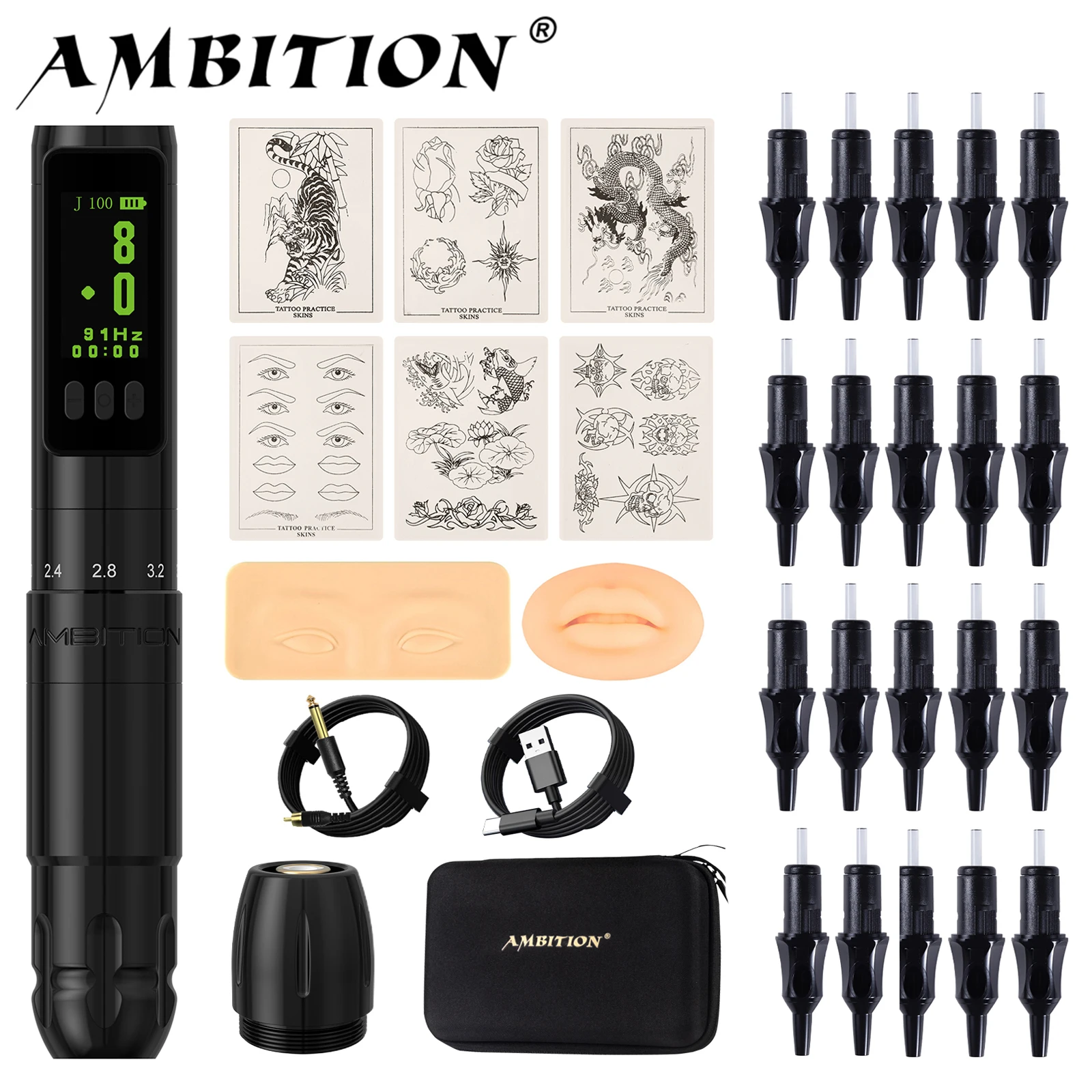

Комплект Ambition Sally с регулируемым ходом 2,0-3,5 мм, беспроводная машина для перманентного макияжа, вращающаяся ручка для татуировки, ручка для татуировки с двигателем без сердечника