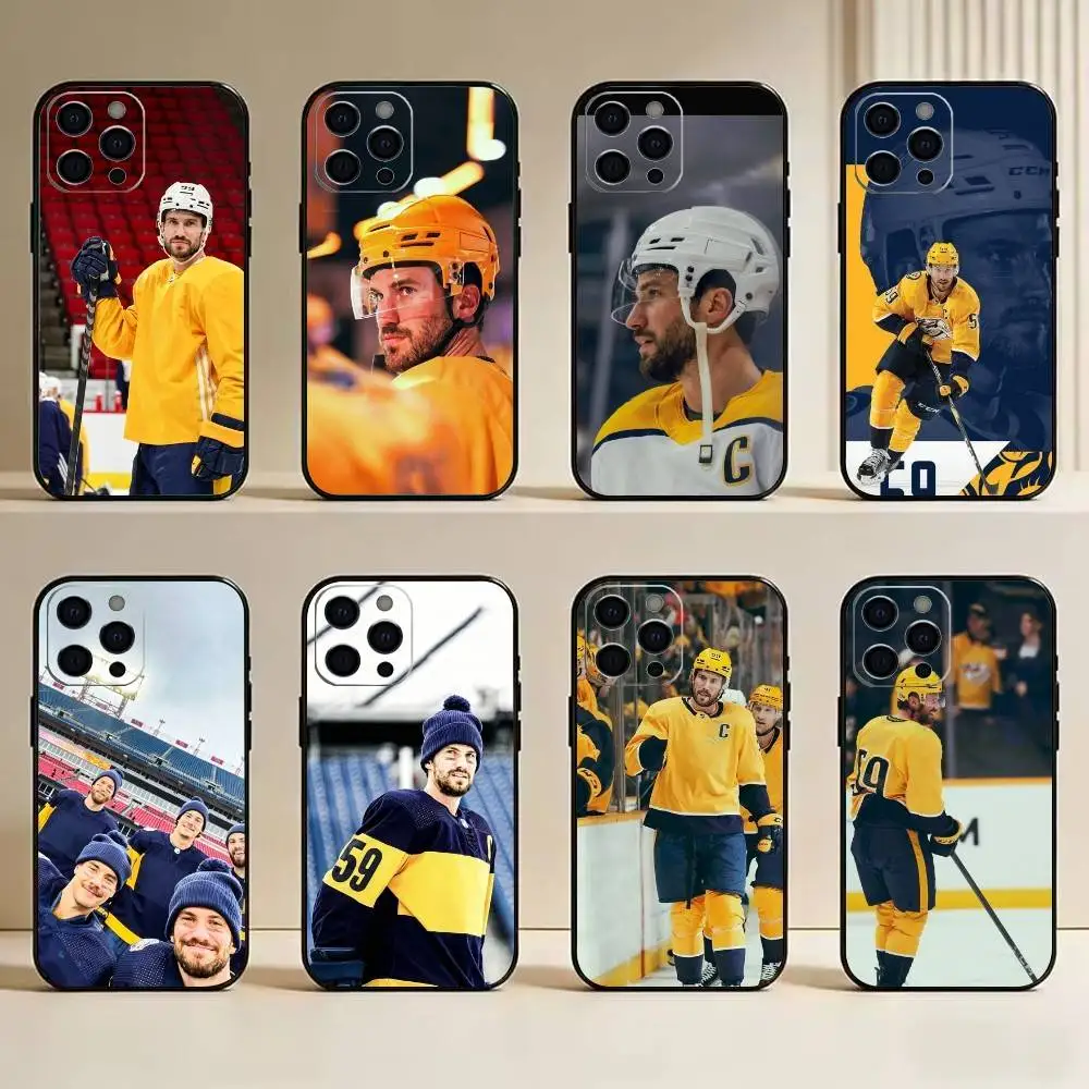 Funda para Teléfono con Diseño de Roman Josi, Defensor de Hockey sobre Hielo, Suiza, para iPhone 17, 16, 15, 14, 13, 12, 11 Plus, Pro Max, Otros, Negra Suave C