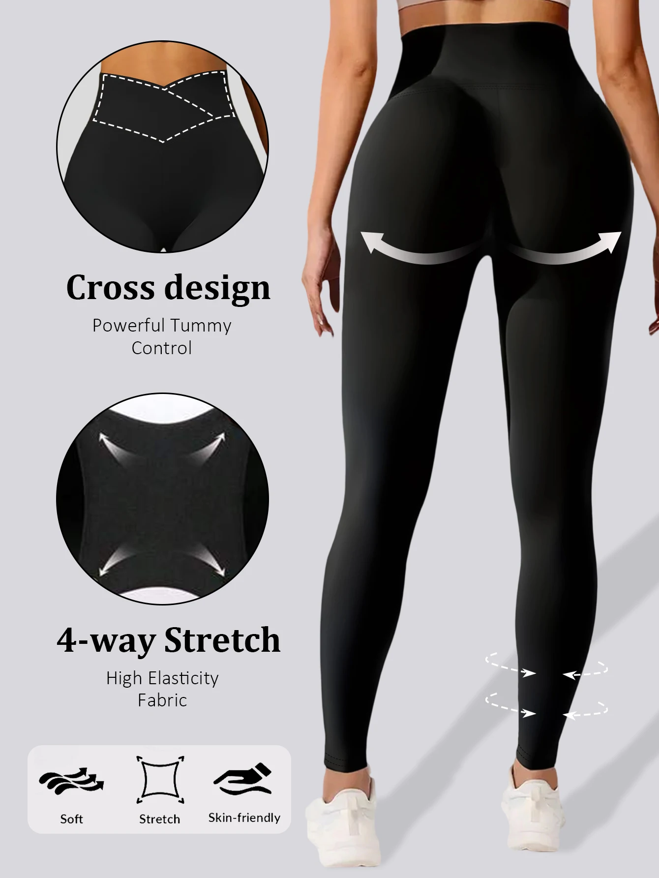 Cross Waist Skinny Leggings For Women Tummy Control Hip Lifting Workout Pants For Yoga Running Outdoor Cycling Daily Wear