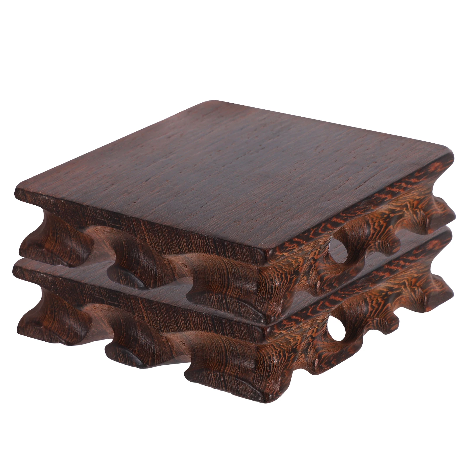 

2 Pcs Square Wood Carving Base Vase Risers Display Fishbowl Holder Root Sculpture Stones Chinese Artisan Craftsmanship