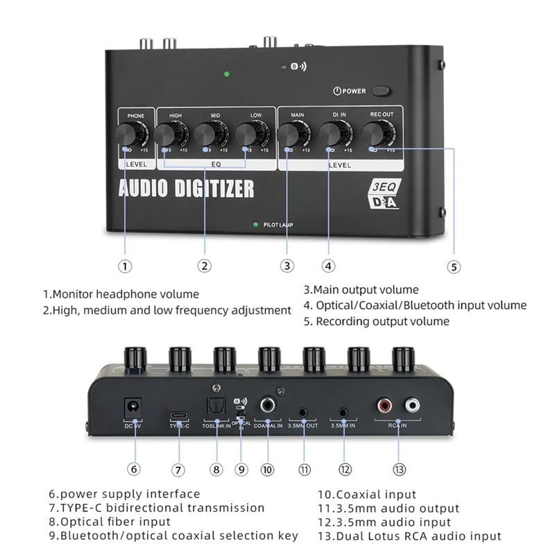 48Khz DAC, Supports Signal Conversion From Digital Optical Coaxial Audio To R C A 3.5Mm Analog Audio