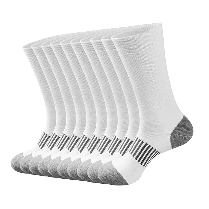 10 pairs of men\'s four season simple striped breathable sports socks, men\'s black and white running socks, mid length socks