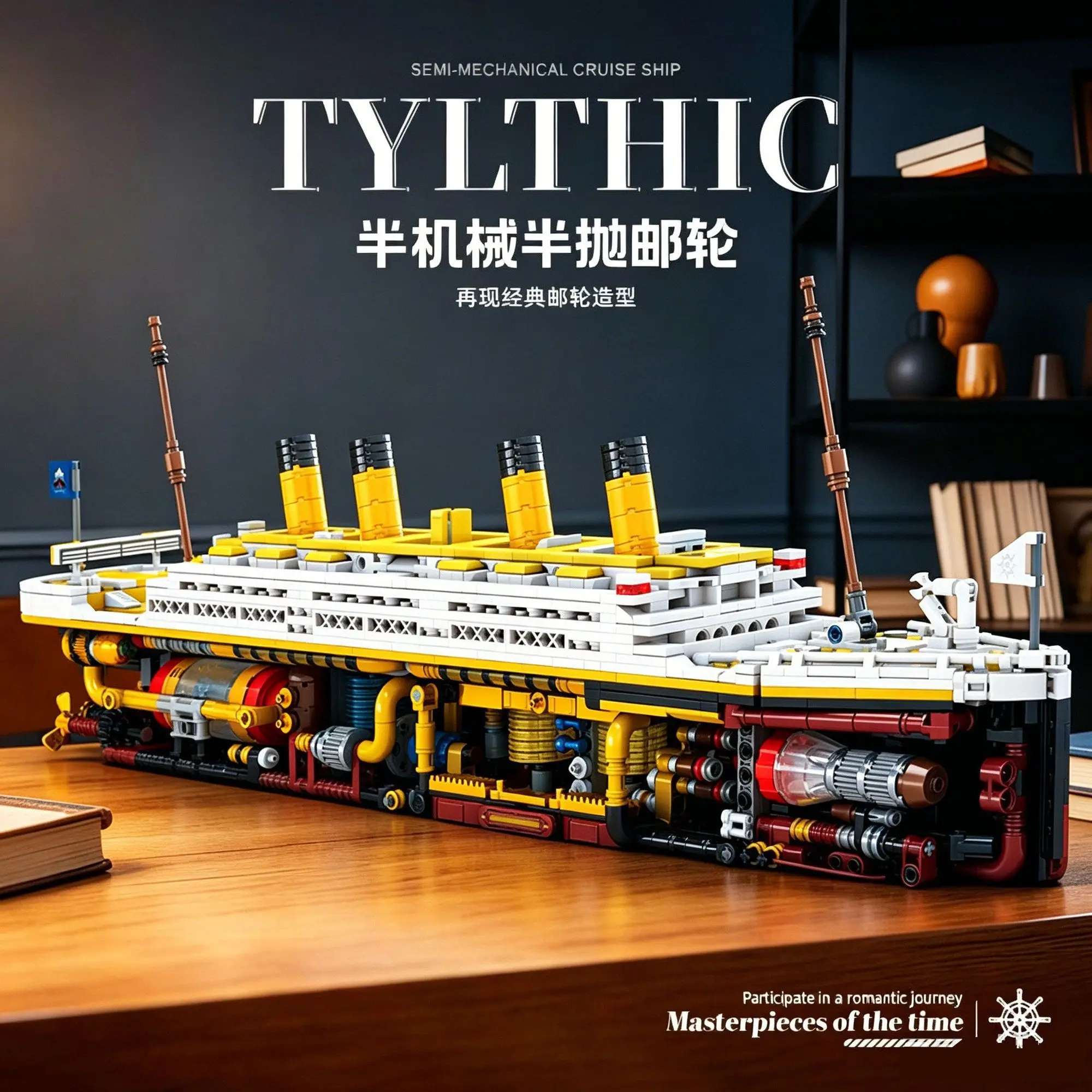 Classic Titanic Ocean Liner MOC Building Blocks Set Detailed Internal Mechanical Structure Cruise Ship Bricks Model Desktop Disp