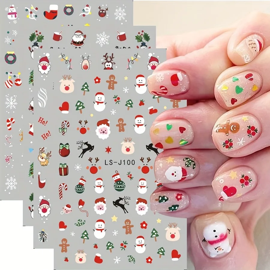 5 Stück Winter-Weihnachts-Nagelaufkleber, einfach für Nageldekoration zum Selbermachen, Geschenke, Partys und Hochzeits-Make-up und Styling