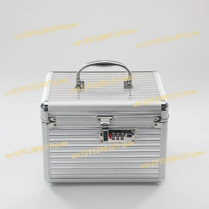 Estojo à prova d'água de grande capacidade, liga de alumínio com bloqueio de senha, bolsa de espelho, armazenamento de maquiagem, caixa de lata, organizador