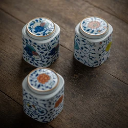 European Ceramic Storage Jar with Lid Blue and White Porcelain Coffee Table Tea Canister Hand Painted Travel Tea Bag Organizer