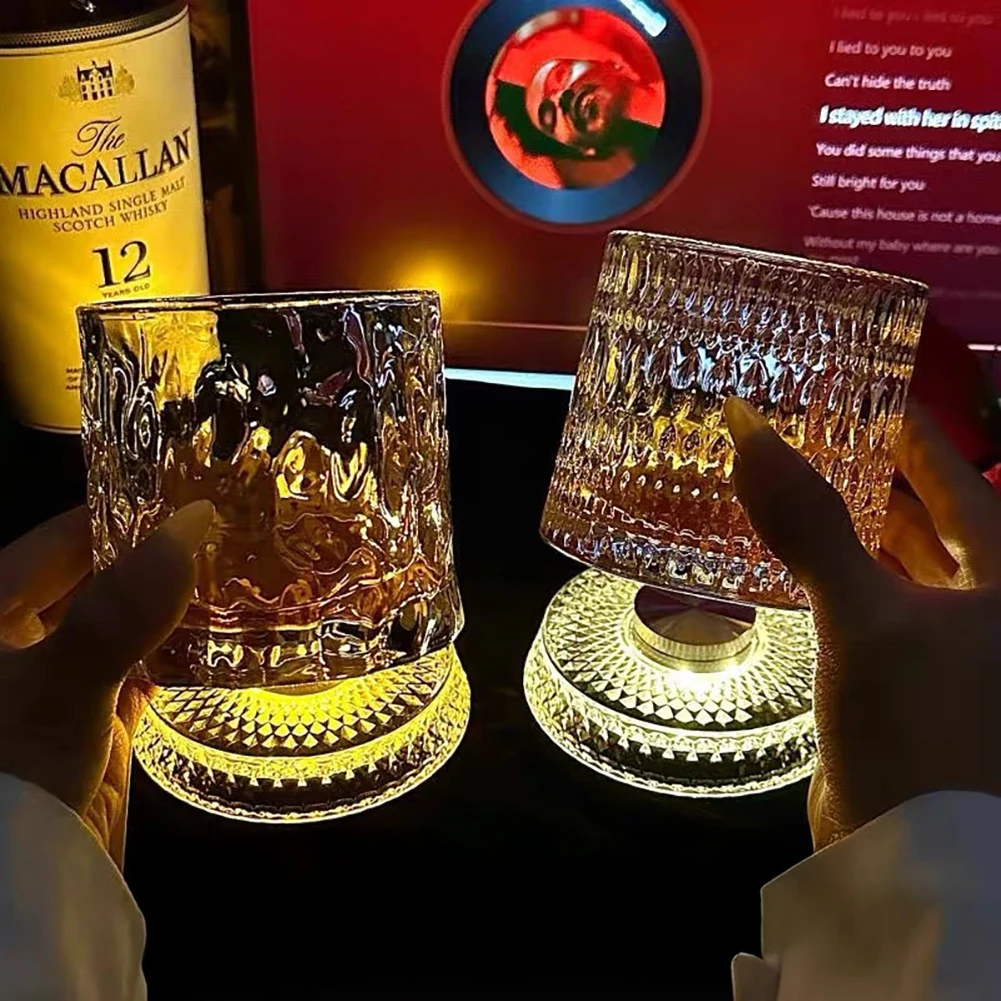 Vaso Giratorio para Whisky con Base, Vaso Creativo con Luz Giratoria, Vaso de Lujo para Brandy y Vino