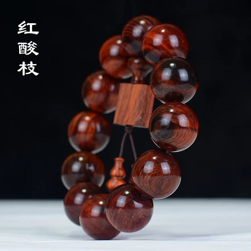 Laos Red Acid Branch Mahogany Beads Hand String Cross-toe Rosewood National Style Square Brand Fu Lu Bracelet Play Small Gift