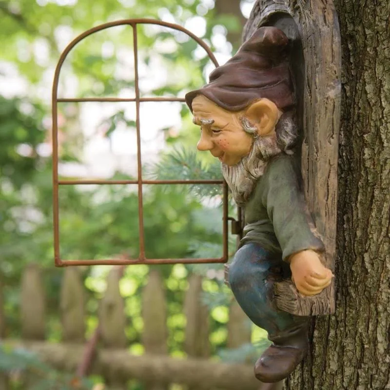 Resin Window Dwarf Cartoon Gnome Statue White Beard Old Man Garden Ornament Crafts