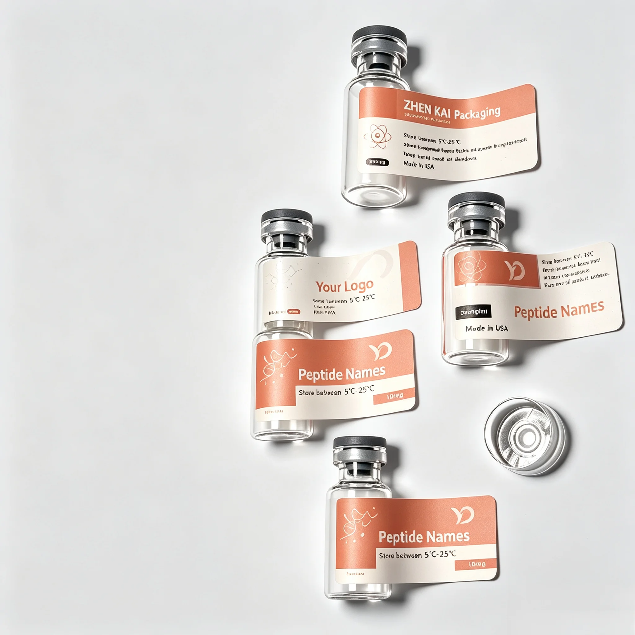 High Temperature Resistant Waterproof Peptide Vial Self Adhesive Labels,Precision Printed Stickers for Injectable Supplement Vi