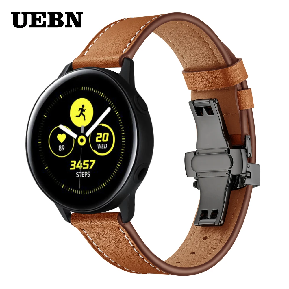 

Black Butterfly Clasp Leather Strap For Samsung Active 2 40mm 44mm SM-R820 R830 R500 R600 R810 Galaxy Watch 42mm Watchband bands