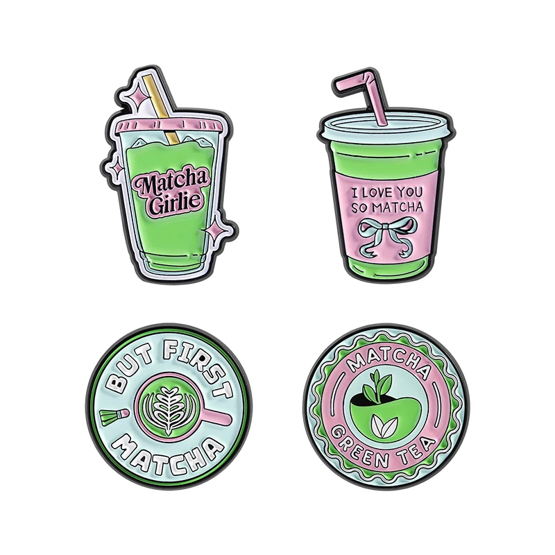

Matcha Green Tea Brooch Enamel Pins Custom Matcha Girlie But First Matcha Milk Tea Brooch Backpack Badge Lapel Pin Jewelry Gifts