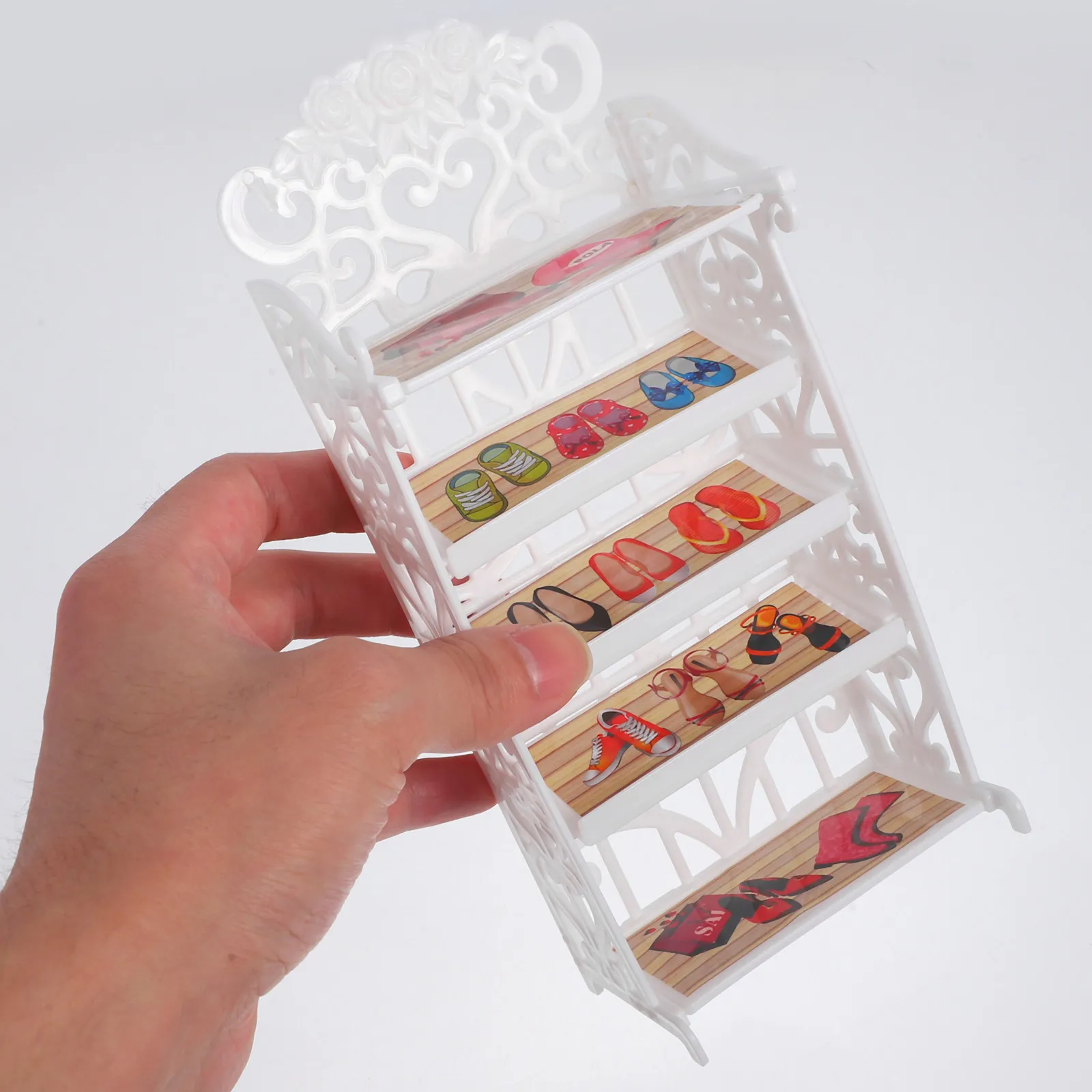 

Miniature Shoe Rack Plastic Multi-Layer Shoes Shelf Storage Stand for Mini House Furniture Decoration Miniature Shoe Rack