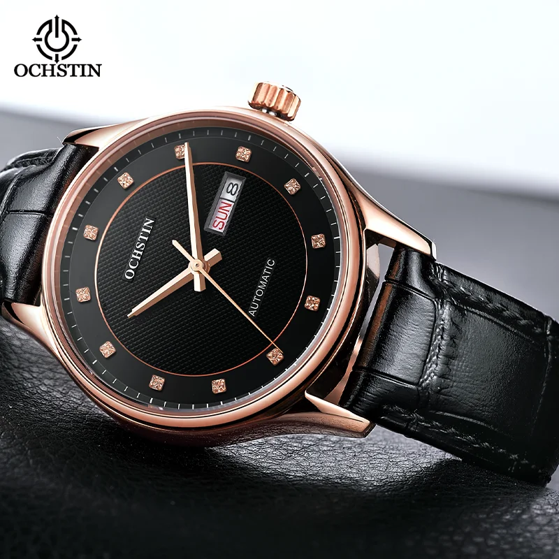 OCHSTIN Neue City-Serie Echtleder-Armbanduhren Herren Automatisches Mechanisches Uhrwerk Saphirglas Luxus Business Armbanduhr