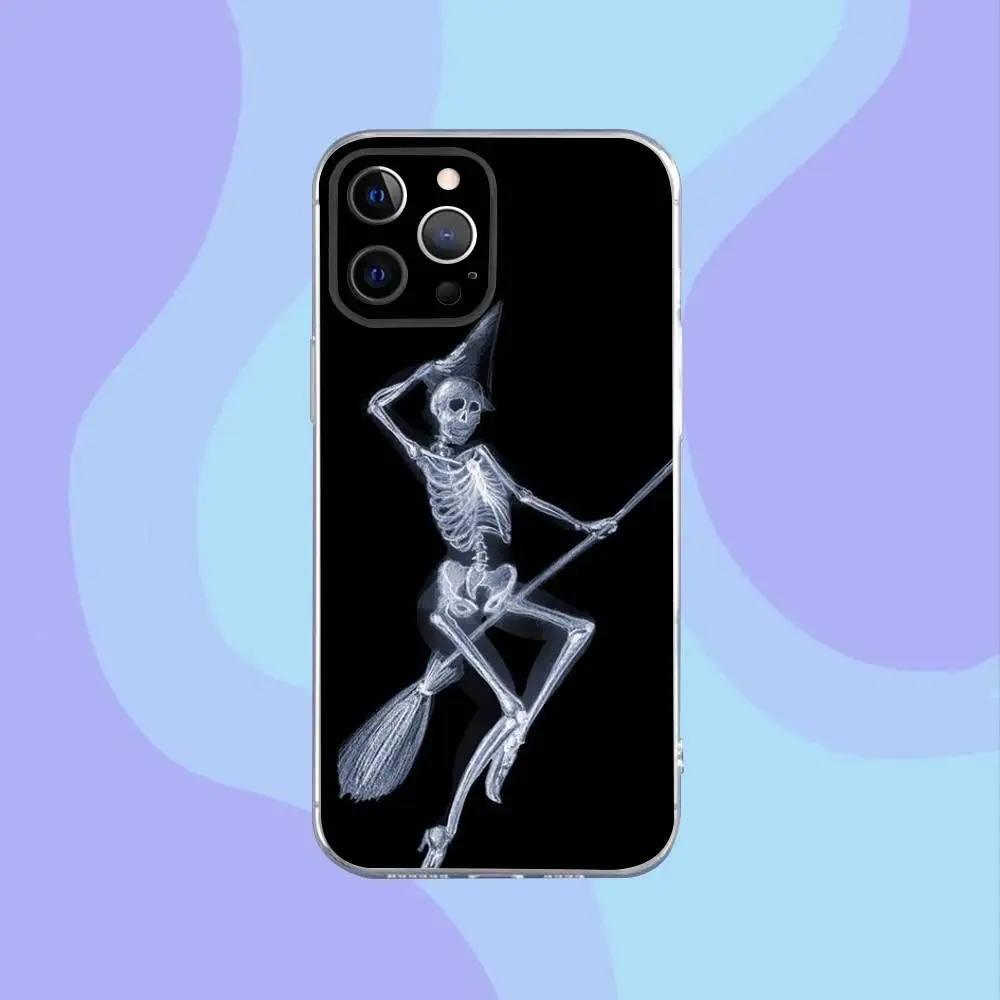 حافظة هاتف X-RAY هيكل عظمي شعاعي لهاتف آيفون 16,15,14,13,12,11 Pro,Max,Plus,X,XS,XR,SE,سيليكون شفاف صغير ناعم