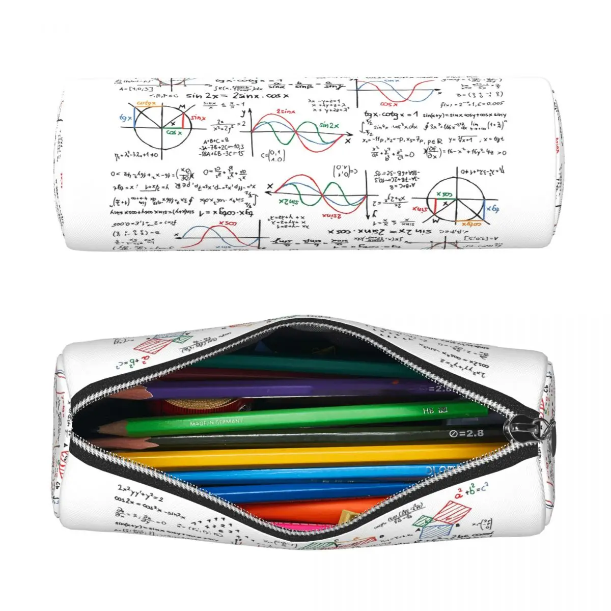 Mathematics Formulas Numbers Pencil Case for Students School Cylinder Pen Box Pencil Bag Stationery Supplies Pen Holder Bag