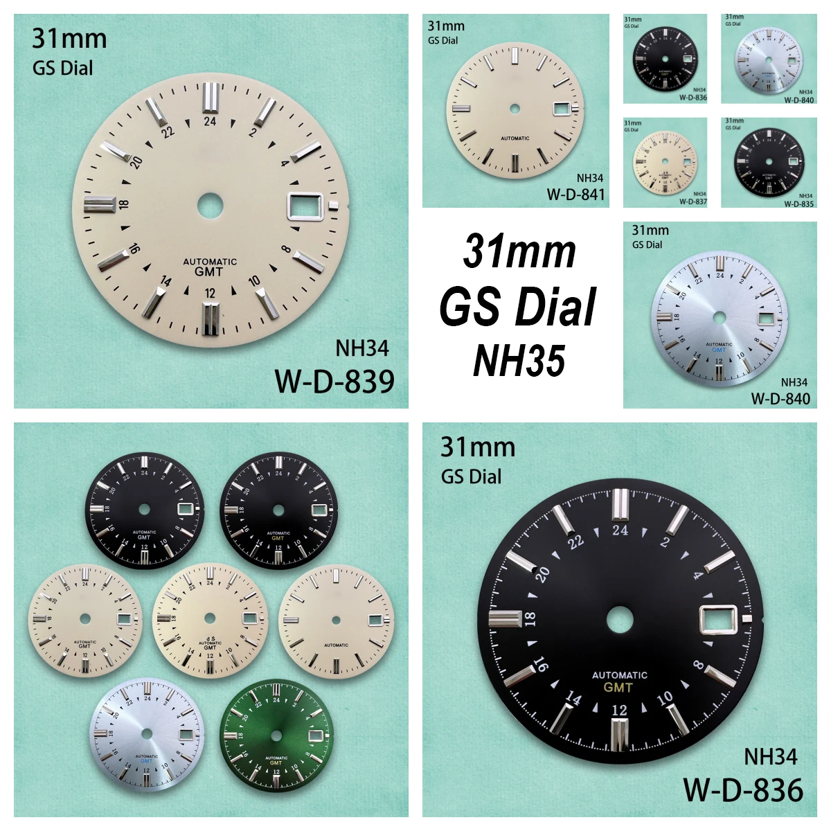 

31mm GS Logo GMT Dial With Sun Pattern Grand S Dial Suitable For NH34/35/36 Movement High Quality Watch Accessories ﻿