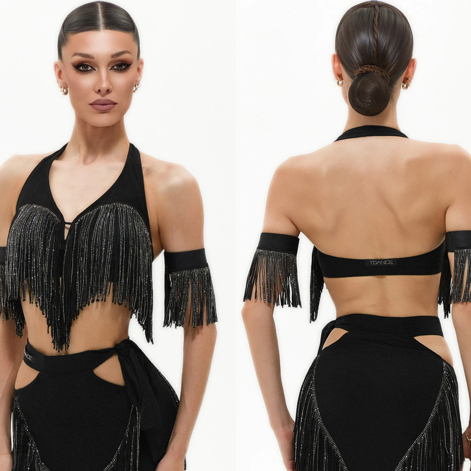 Sexy trajes de dança latina feminino borlas outfits sem costas superior saia irregular chacha tango samba dança desempenho wear dql11712