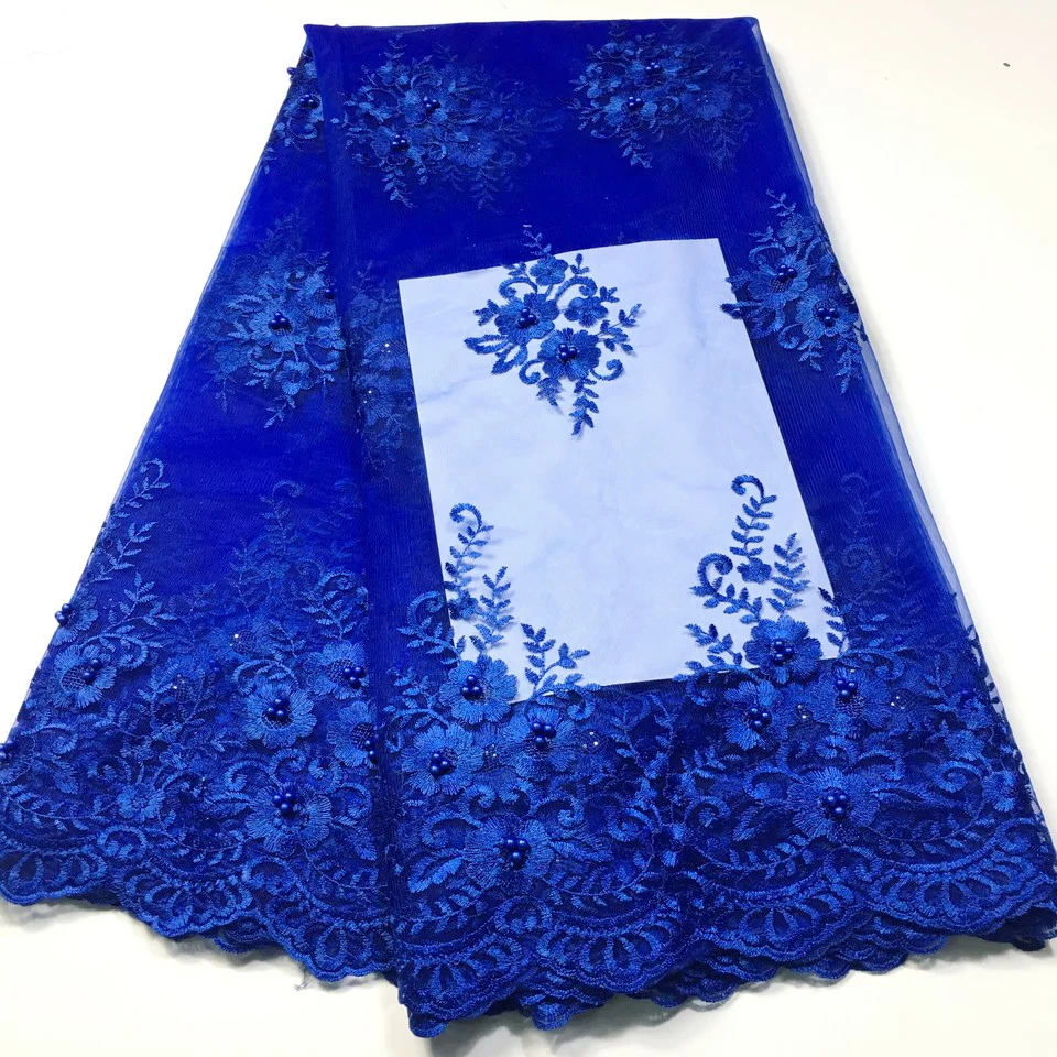 

Royal Blue African Lace Fabric 2023 High Quality Lace with Beads French Tulle Lace Guipure Nigerian Lace Fabrics for Dress M354