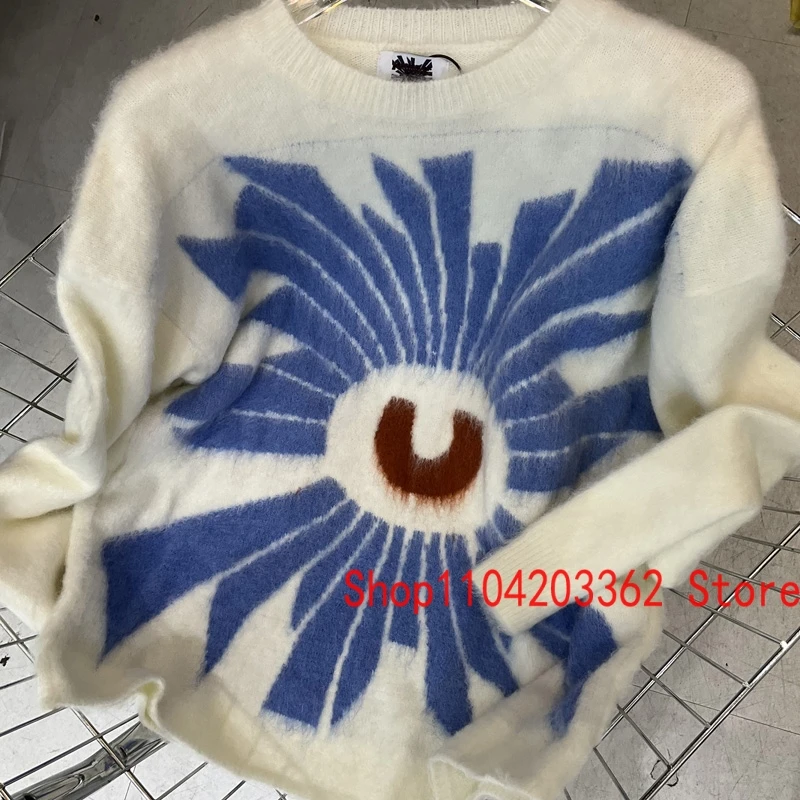 House of Errors Sweater Niche Design Sense Three-dimensional Eyes Jacquard Knit Pullover Men Women Same Style Loose Sweater