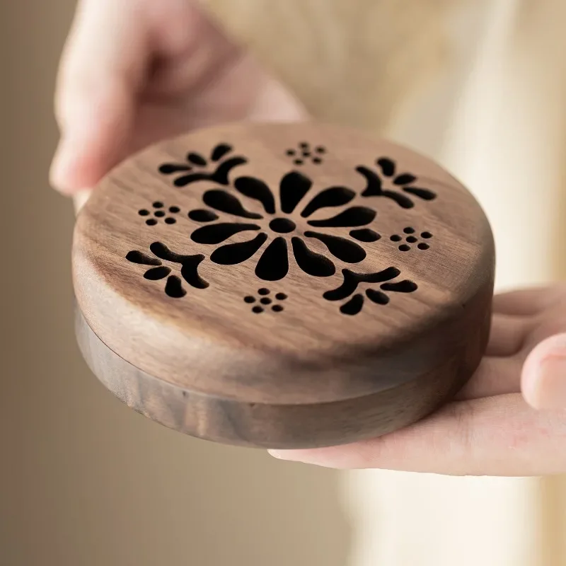 Walnut Hollow Carving Incense Burner Chinese Retro Tea Set Ornaments for Home Indoor Incense Burner
