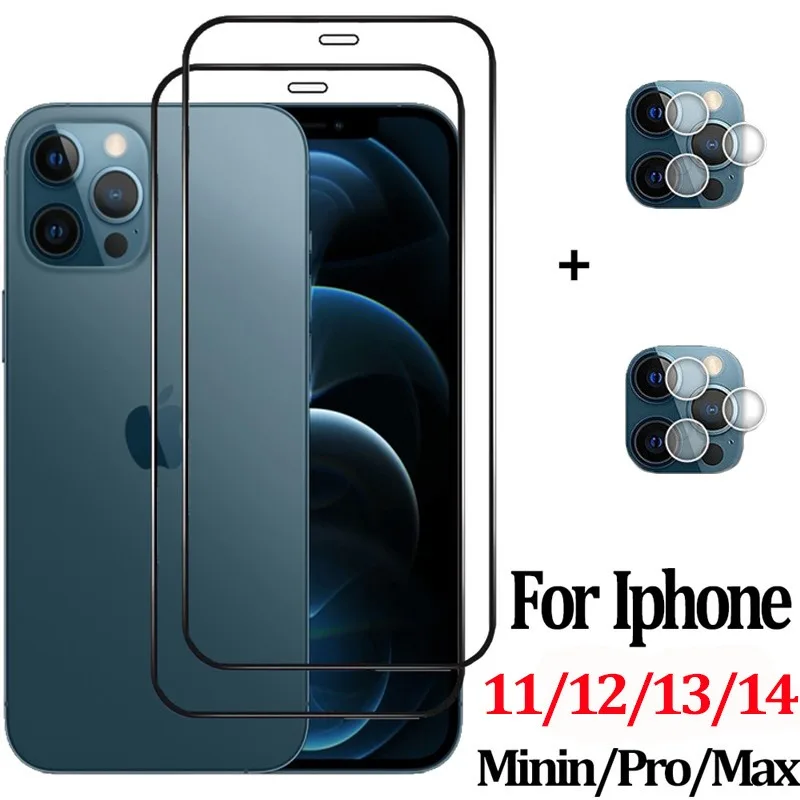 4 In 1 Full Cover Tempered Glass For iPhone 13 Pro Max Protective Glass For iPhone 14 Plus 11 12 Pro Mini Screen Protectors