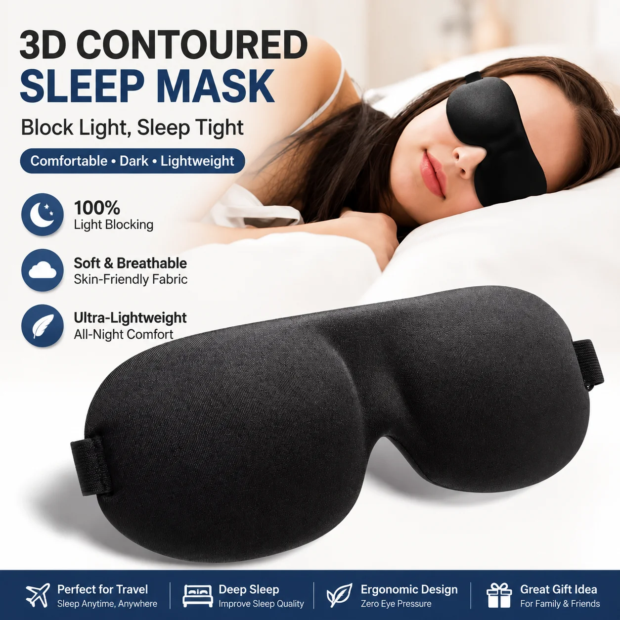 3D Stereoscopic Sleep Eye Mask, Sleep Magic Memory Sponge Black Shading Breathable Eye Protection