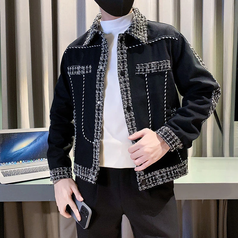 2026 New Autumn Winter Men Korean Fashion Short Patchwork Spliced Jacket, Trendy Casual Stitching Overcoat Outerwear Top