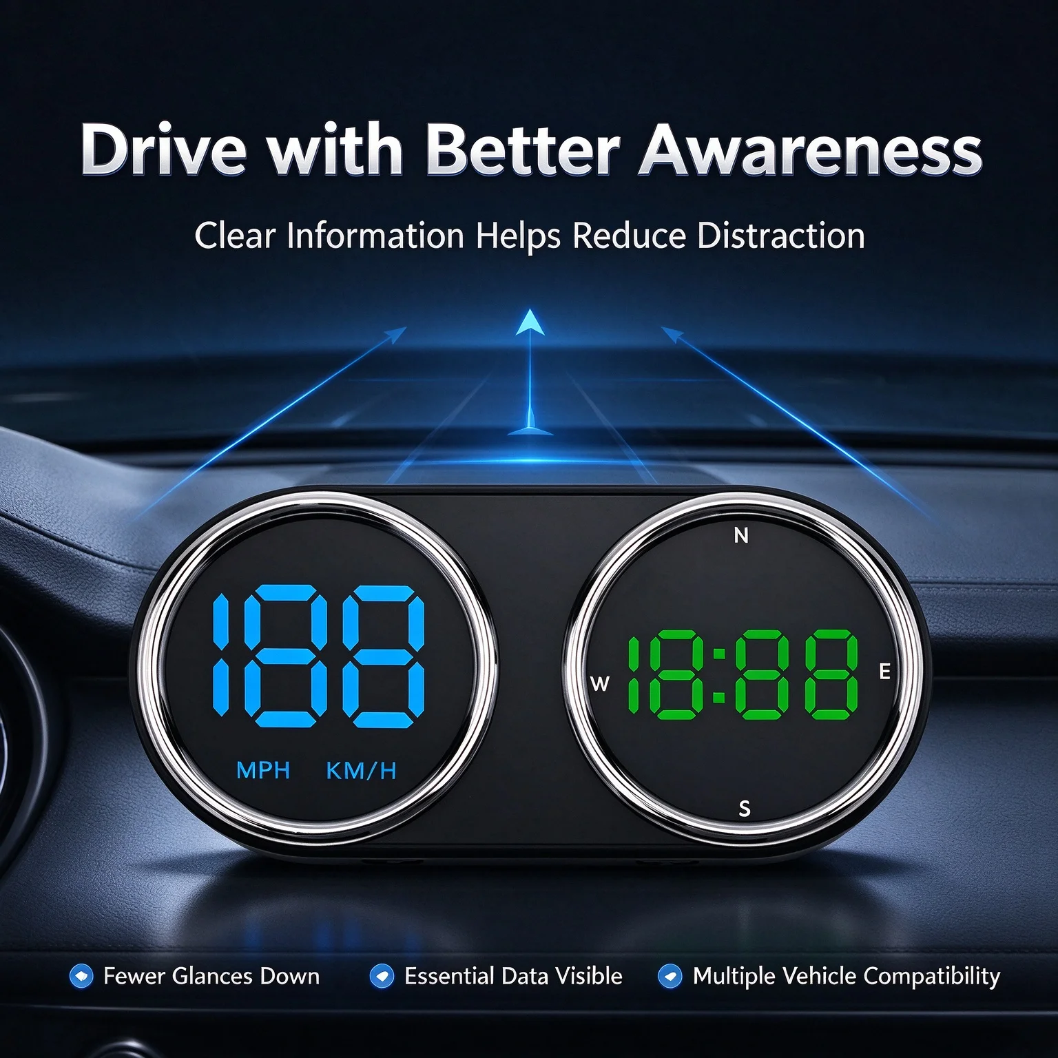 Universal Car Head-up Digital GPS Speedometer + Time Clock With MPH/KMH USB Plug & Play HUD